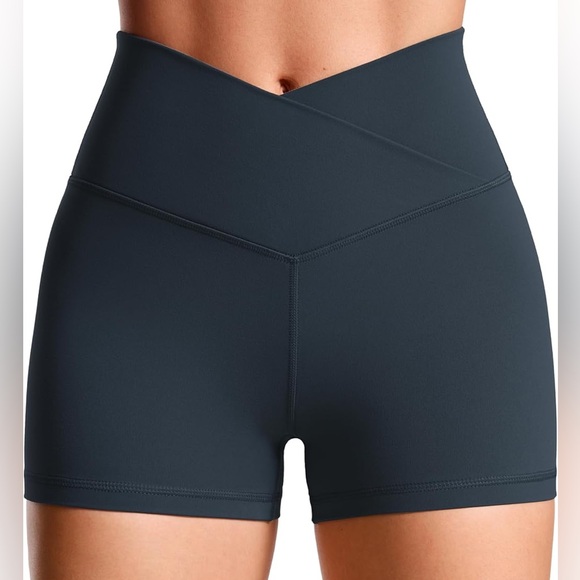Women's High-Waisted Criss Cross Black Biker Shorts - Picture 1 of 4